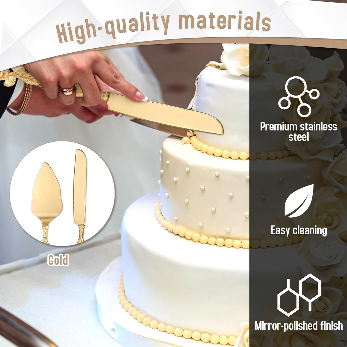 Cake Cutting Set for Wedding, Personalized Gold Cake Knife and Server Set, Custom Cake Serving Set