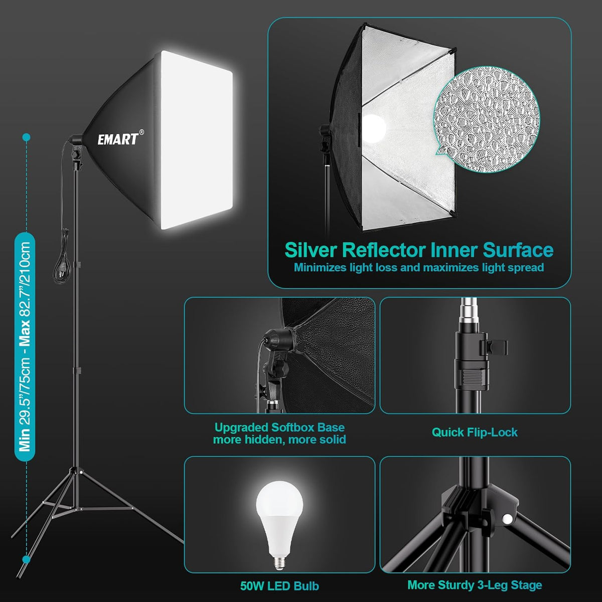 EMART 8.5 x 10 ft Backdrop Support System, Professional Photography Lighting Kit with 50W LED Bulb
