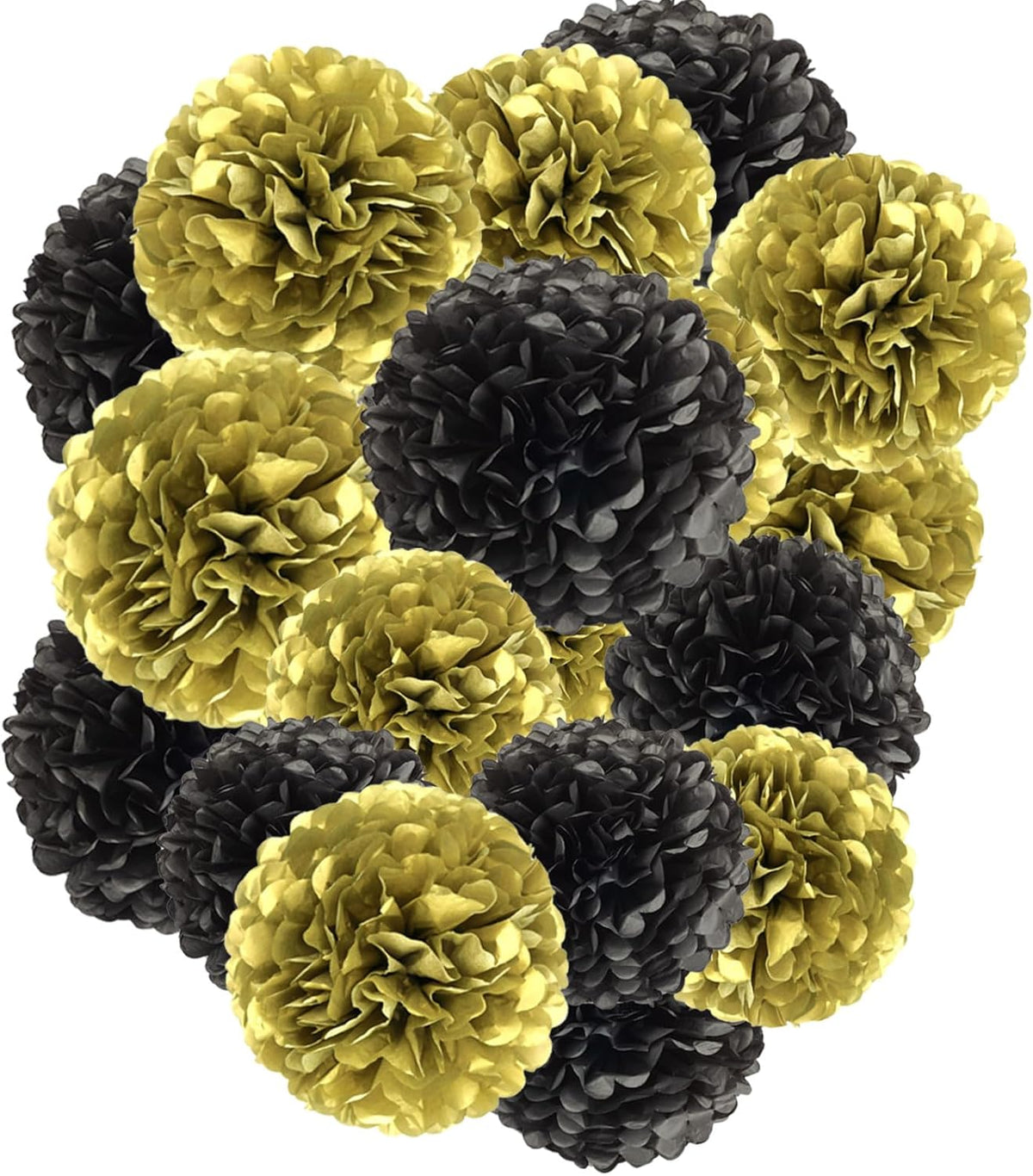 Capesaro Gold and Black Paper Pom Poms - 10",12" Tissue Decorations for Party Hanging Decor - 12