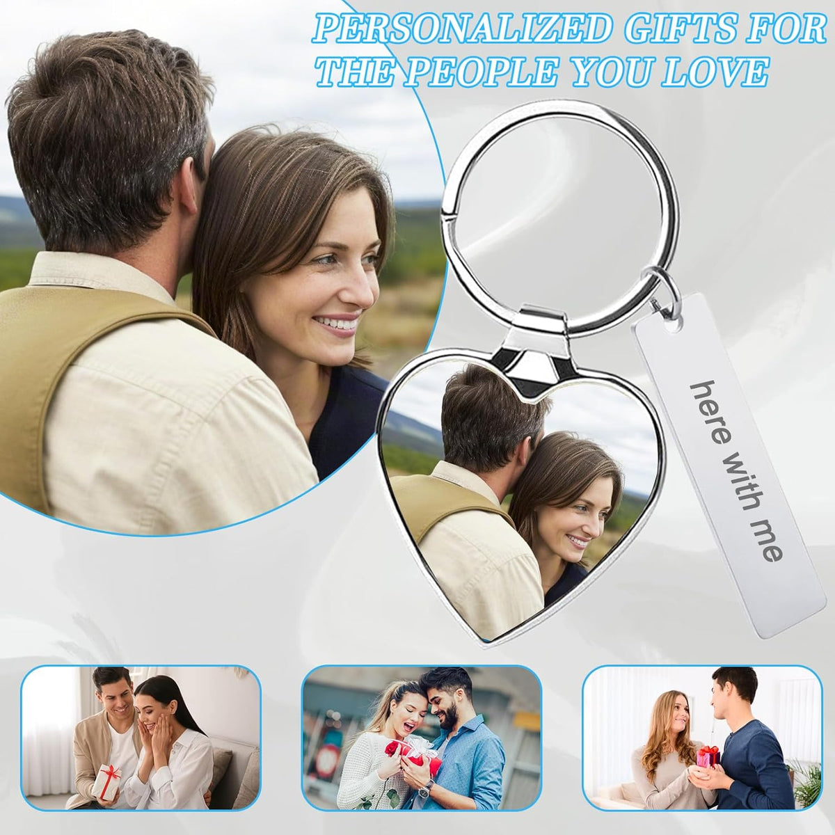 Custom Keychain with Picture Double-sided Personalized Photo Text Keychain, Gift for Anniversary