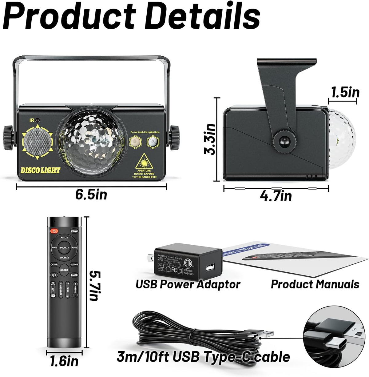 Party Lights, DJ Disco Light Disco Ball Light Sound Activated Strobe Stage Lights for Parties