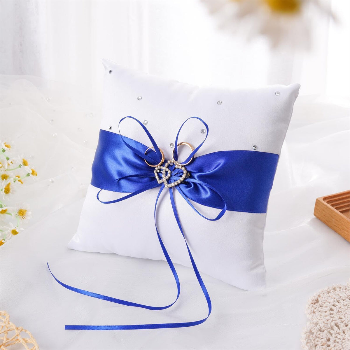 QIRMIZI Ring Pillow,Pearls Ring Cushion, Ring Bearer, Ring Holder for Beach Wedding, Wedding