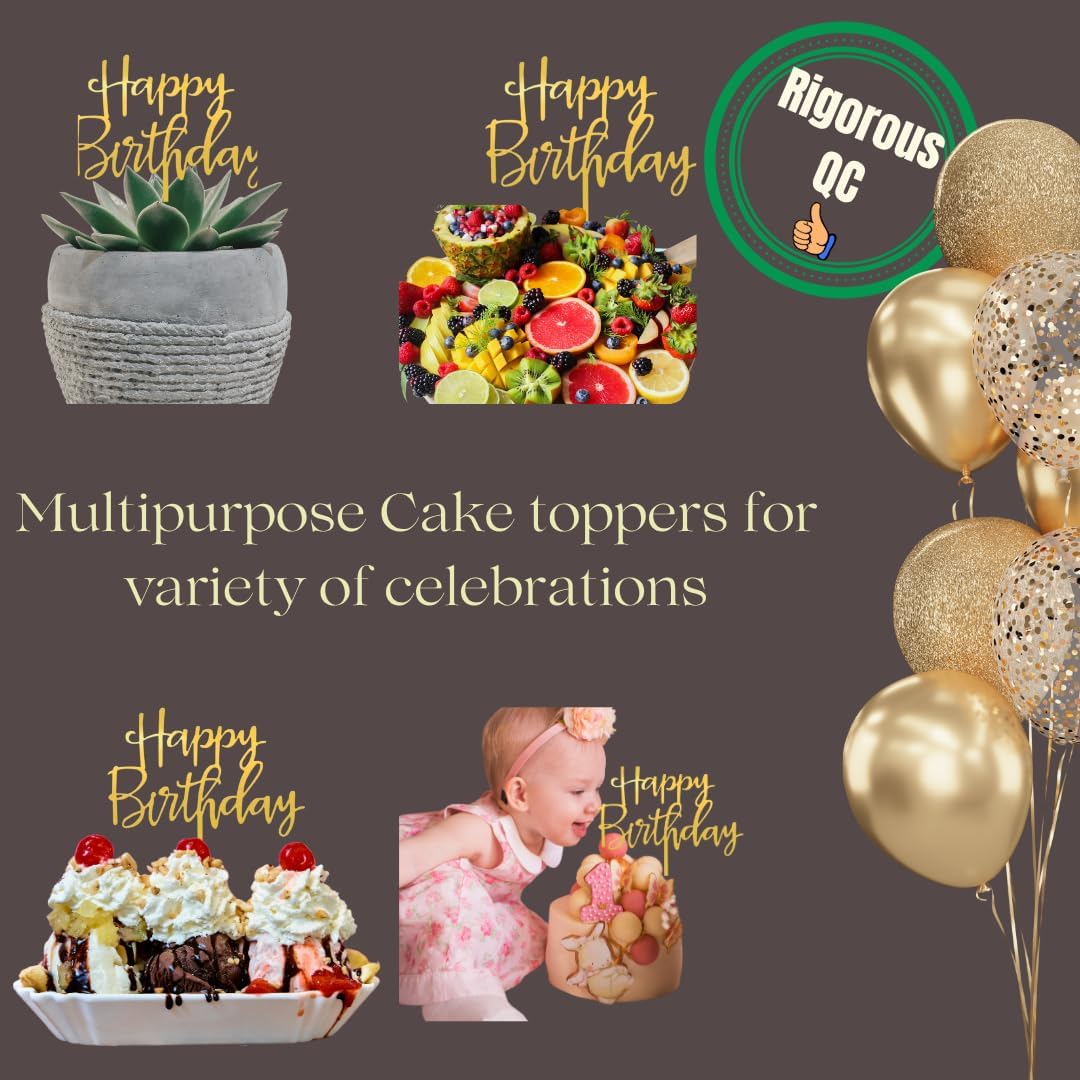 Premium Acrylic Happy Birthday Cake Topper Gold, Mirror Finish, 6x6 Inches, 2.5mm Thick, Handmade