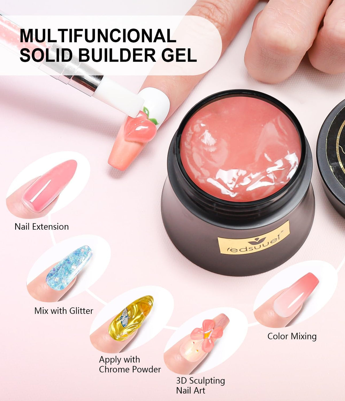 Solid Builder Gel for Nails LEDSUUEI - Nude 3D Nail Gel Sculpting Non-Sticky Hand Carving Glue
