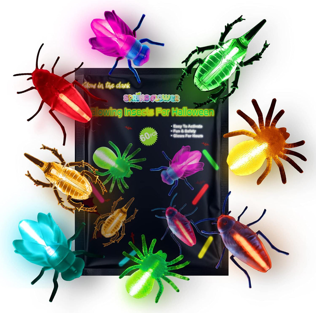 Glow Critters for Halloween Party Favor, Glow in The Dark Toys Set for Kids, School Classroom Game