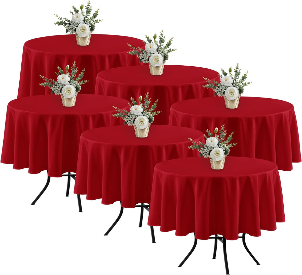 Fitable 6 Pack Red Round Table Clothes - 70 Inches in Diameter - Stain Resistant and Washable