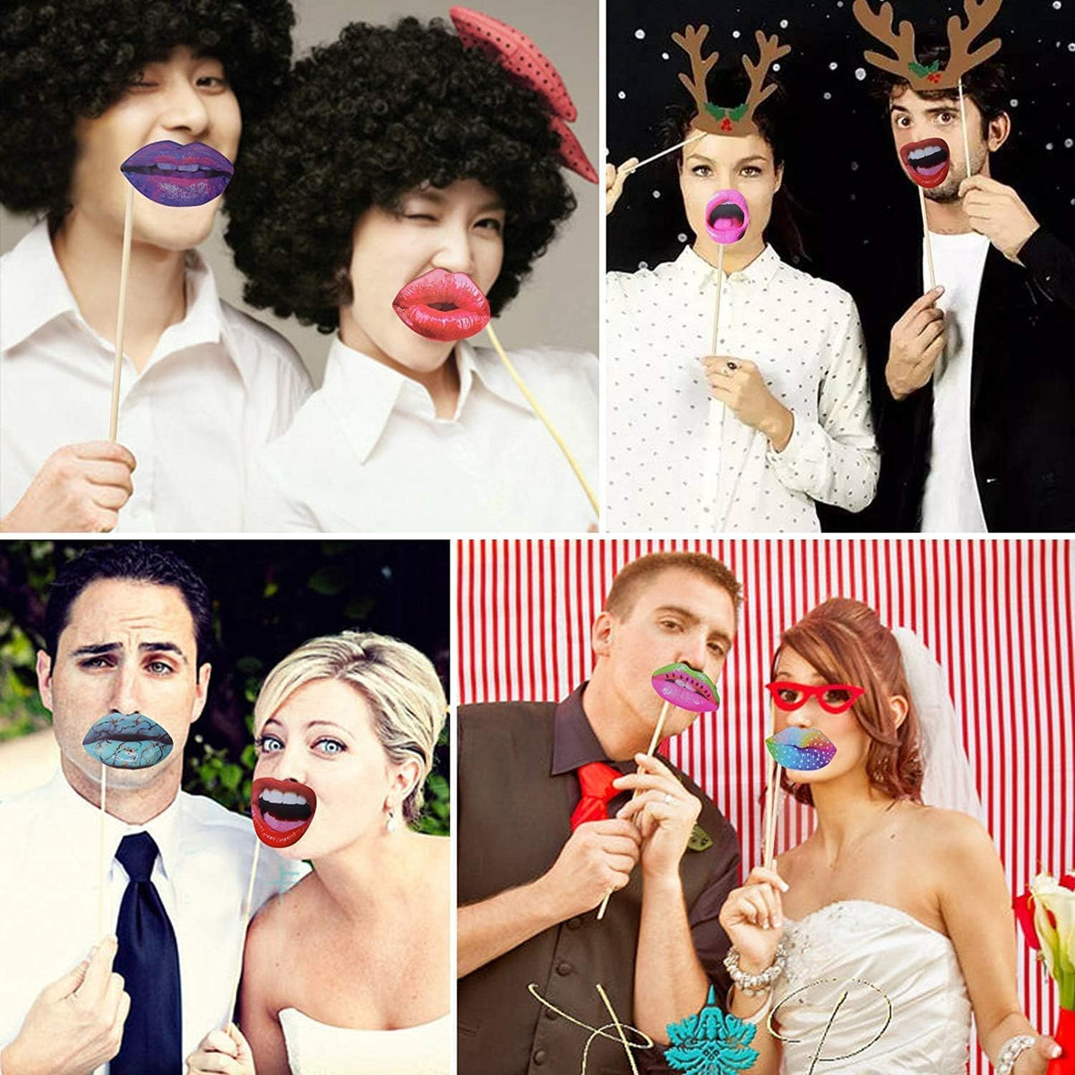 40pcs Party Photo Booth Props, Funny Lips Mouth Selfie Props Accessories with Stick for Halloween