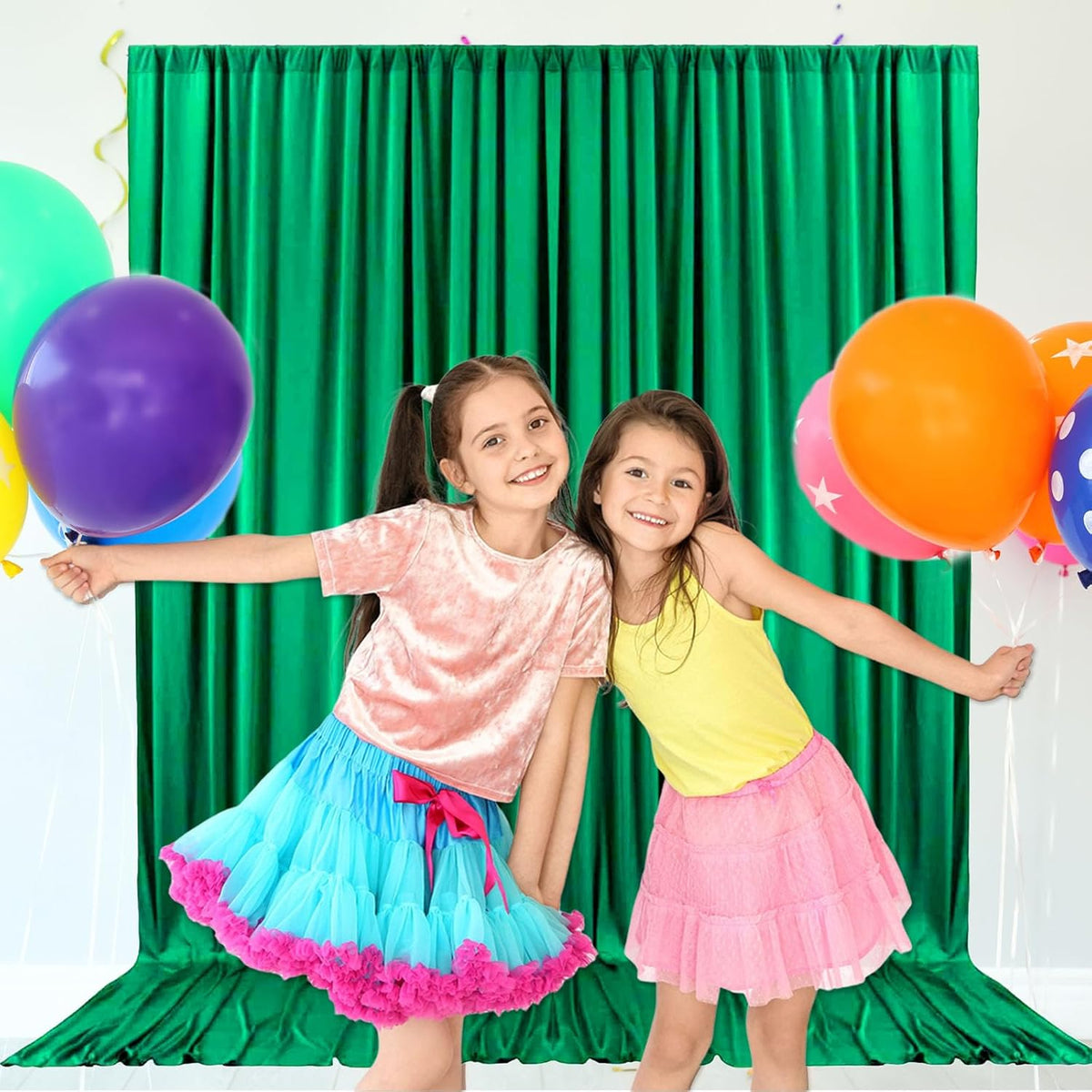 10ft x 10ft Deep Green Backdrop Curtains for Parties, Fabric Satin Background Curtain with Rod