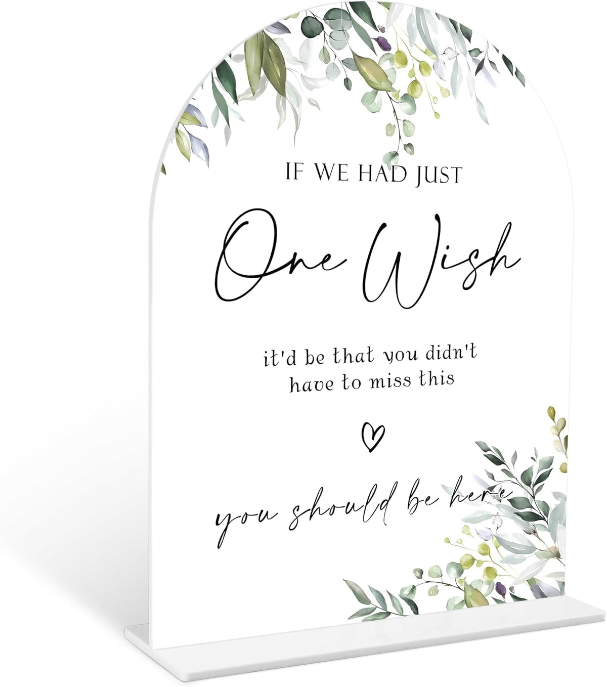 Greenery Wedding Memorial Sign, 6 x 8 Inch White Arch Acrylic Wedding Sign with Holder, Wedding