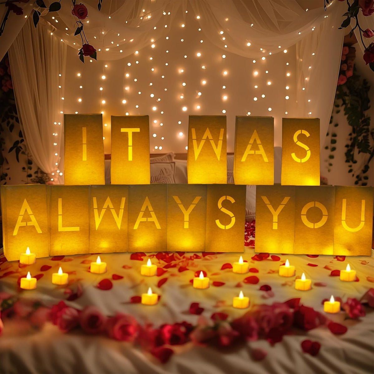 Homemory It was Always You Light Up Letters with Flameless Candles and Fake Rose Petals