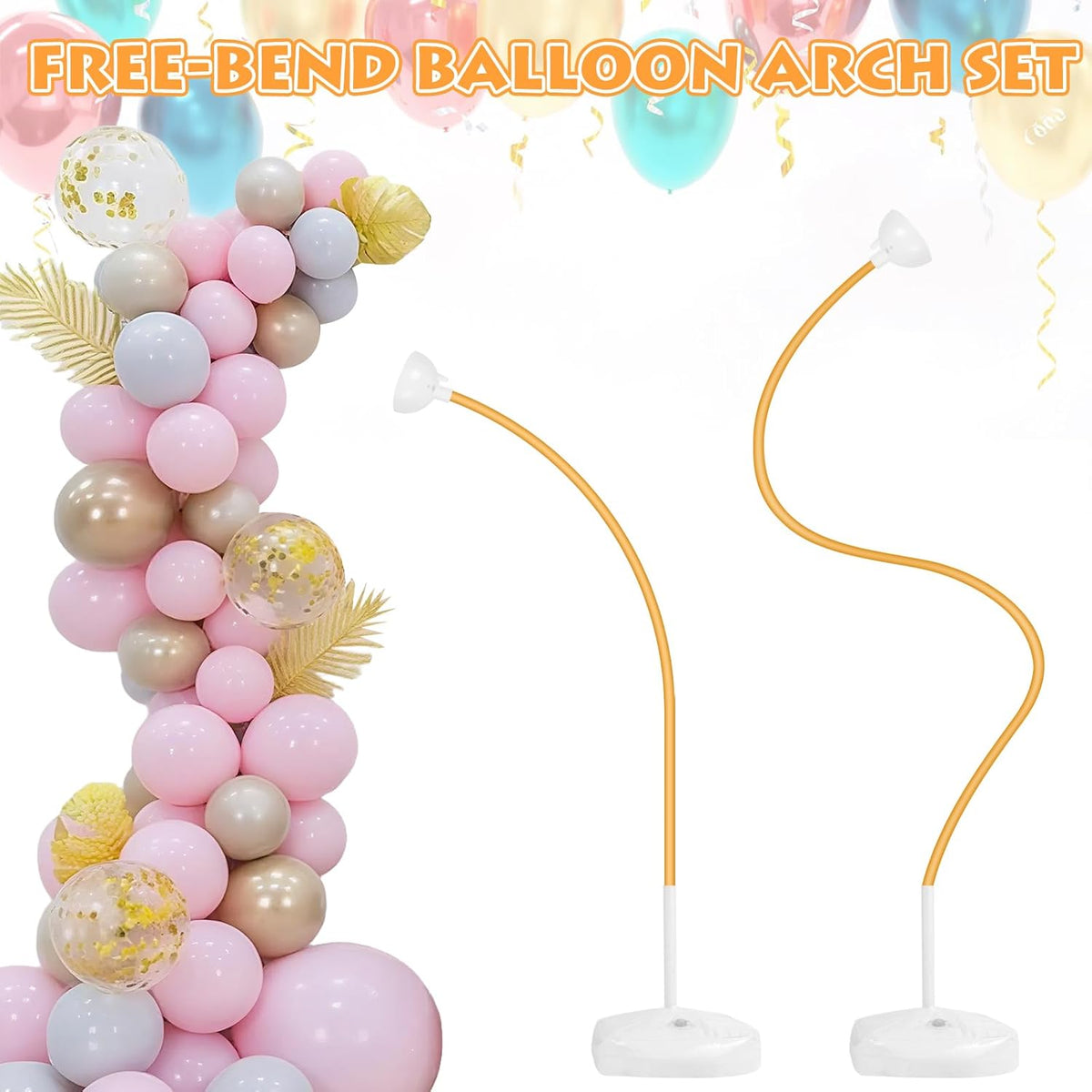 Balloon Arch Stand Kit 8.2ft and 5ft, Heavy Duty Base with Water Filling Bag, Bendable Half Arch