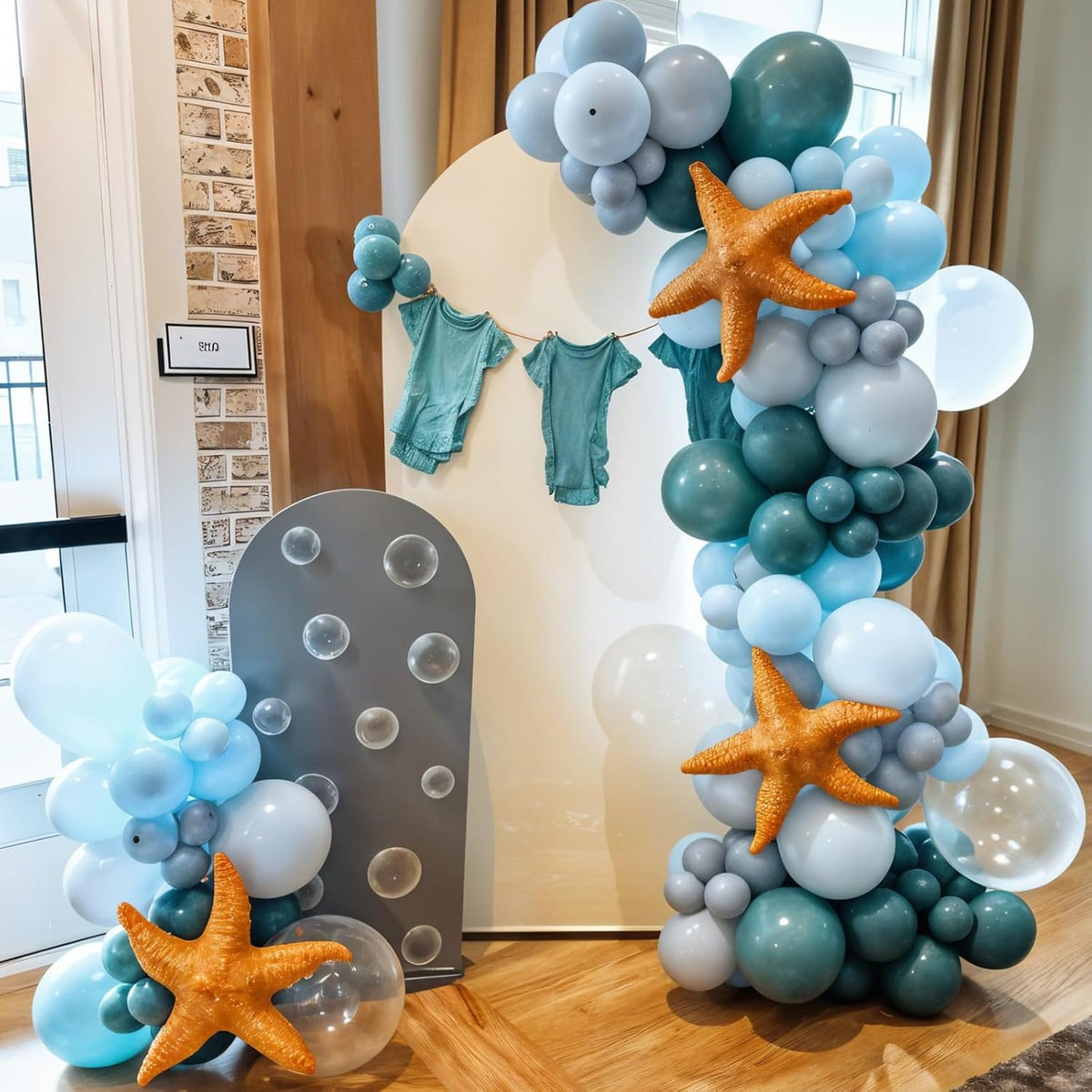 Ocean Themed Balloons, Macaron Light Baby Sea Blue Teal Transparent Balloons for Boy Girl Ocean