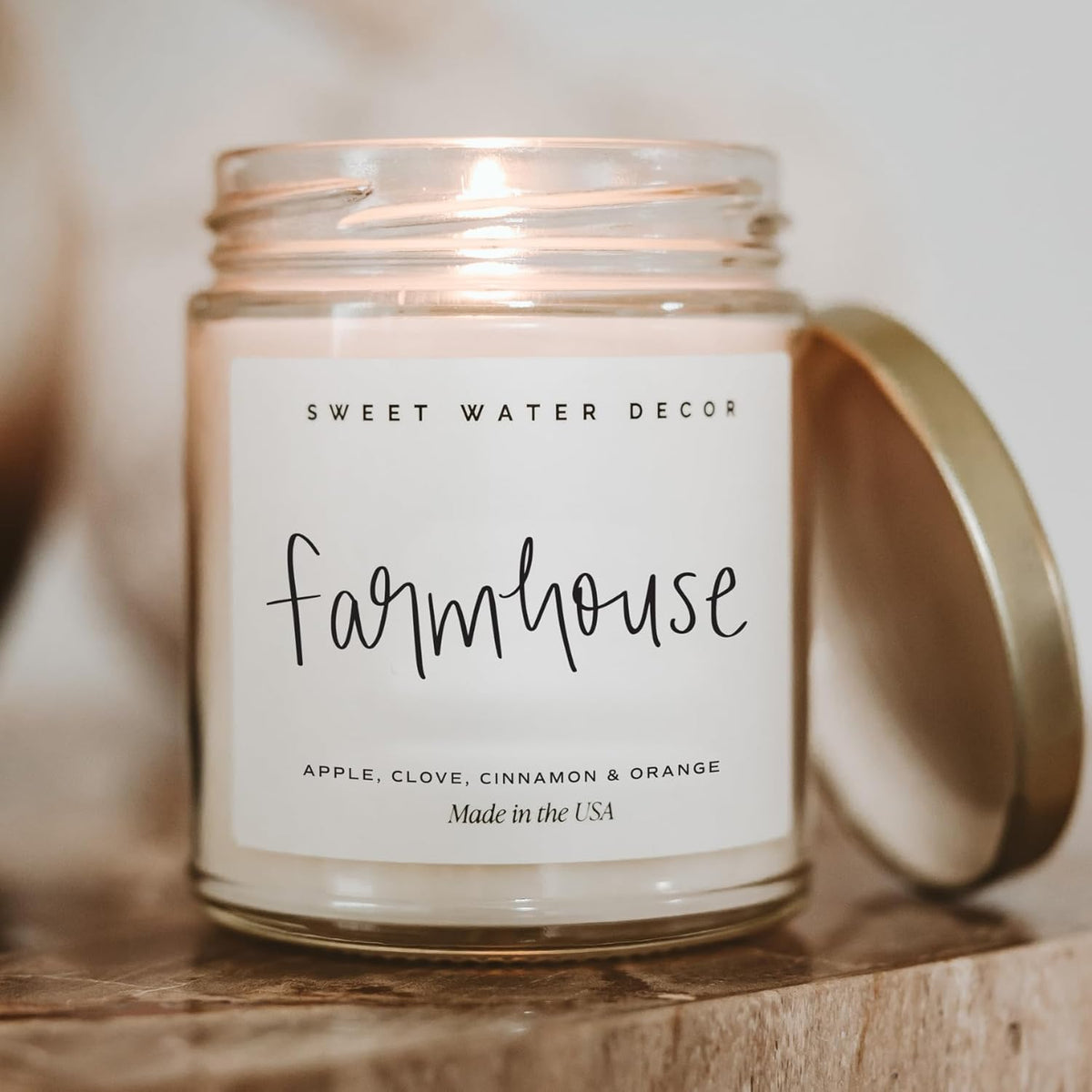 Sweet Water Decor Farmhouse Candle | Autumn, Cinnamon, and Nutmeg, Fall Scented Soy Candles for