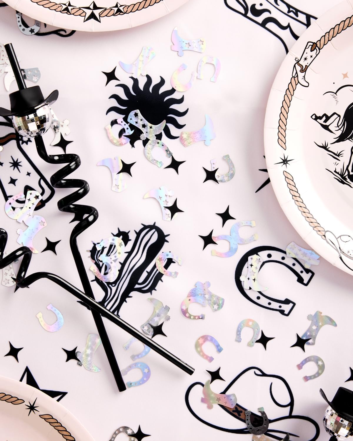 xo, Fetti Black + Iridescent Western Confetti - 200 pc | Rodeo Bachelorette Tablescape, Ranch