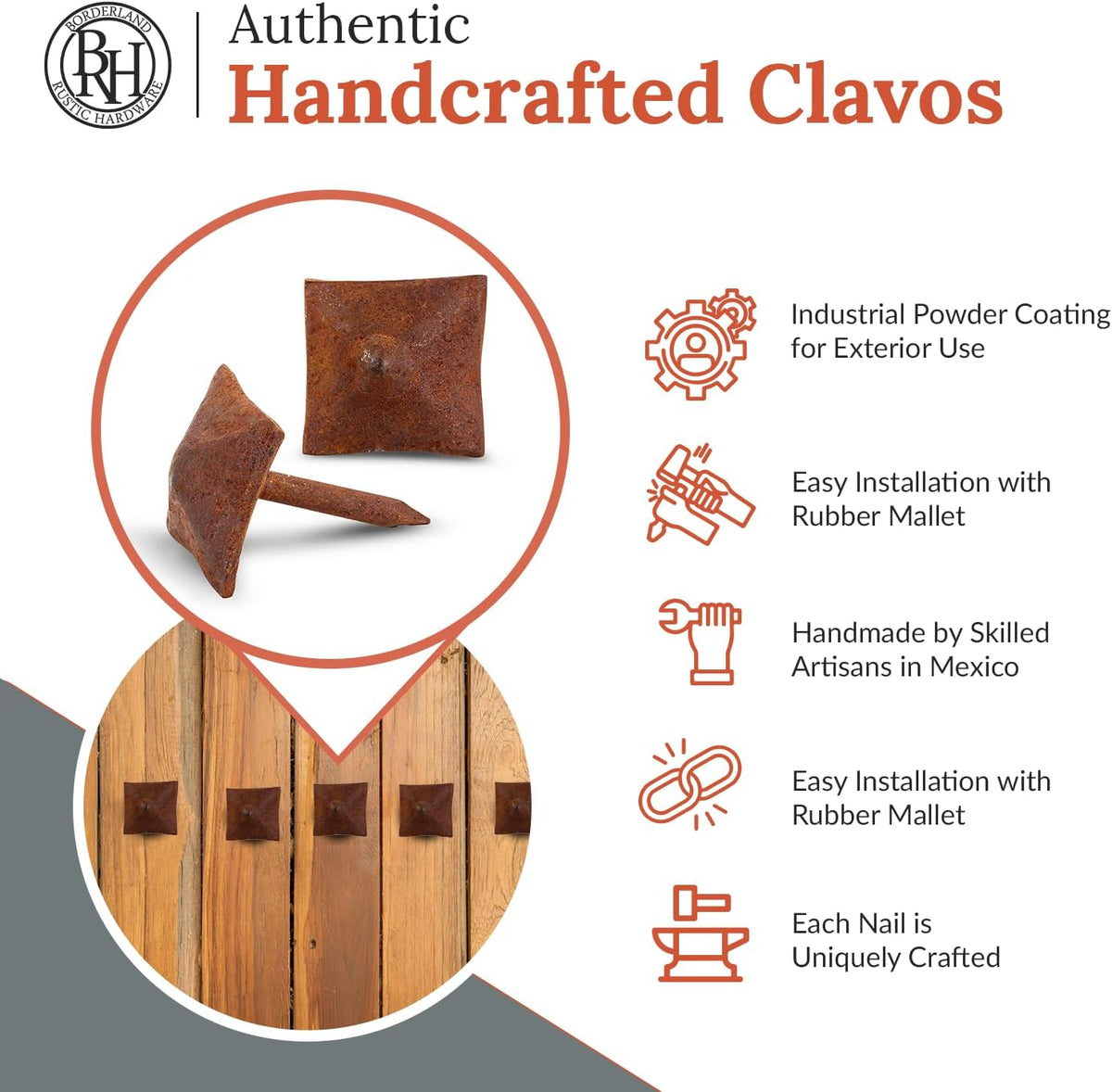 10 Pack 0.75" Square Head Iron Clavos Decorative Nails – Rusted – Handmade Rustic Square Fasteners