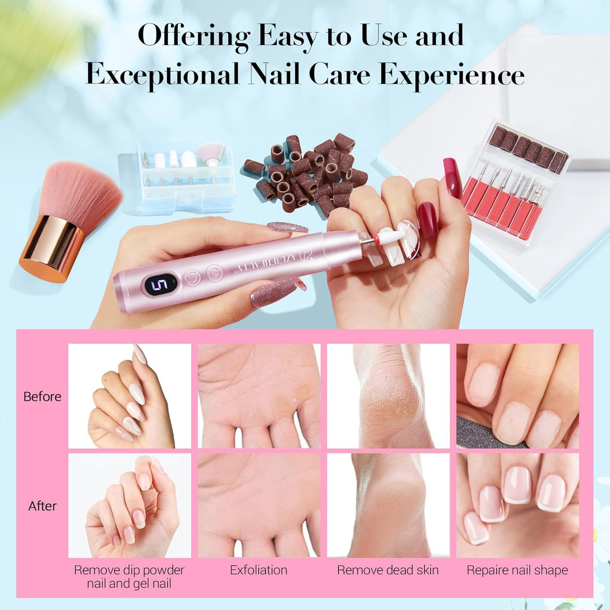 AZUREBEAUTY Dip Powder Nail Kit with Electric Nail Drill 24 Colors Spring Summer Macarons Purple