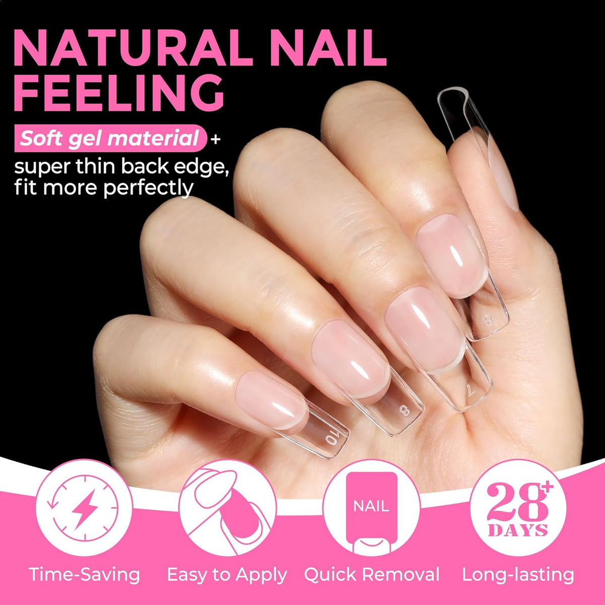 UNA GELLA Medium Square Nail Tips: 216pcs Square Press on Nails Pre-shape Clear Nails Tips for Full