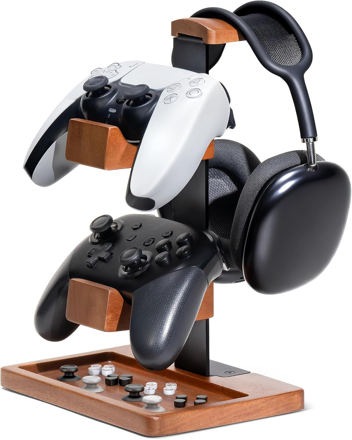 Solid Wood Controller Holder and Headphone Stand, Gaming Controller Stand for Desk, Dual Controller