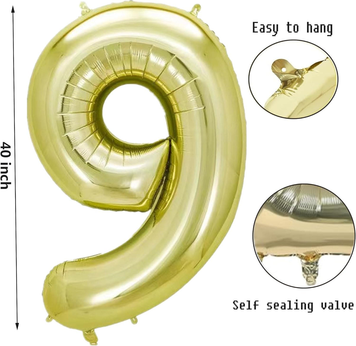 40 Inch Numbers 9 Light Gold Large Balloon Digital 9 for Birthday Party, 0-9 Birthday Party