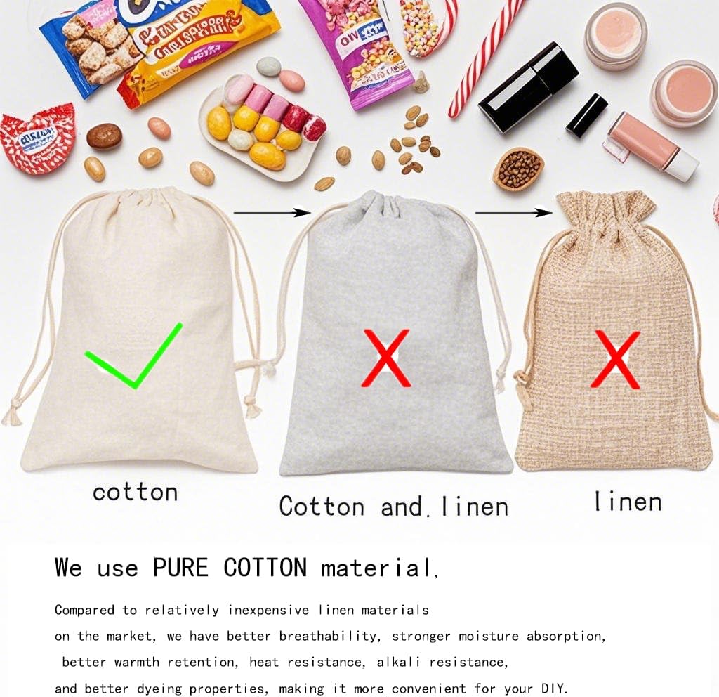 gobyhumm 50 Pieces Muslin Bags Cotton Drawstring Bags Sachet Bag for Home Supplies （4 * 6"）