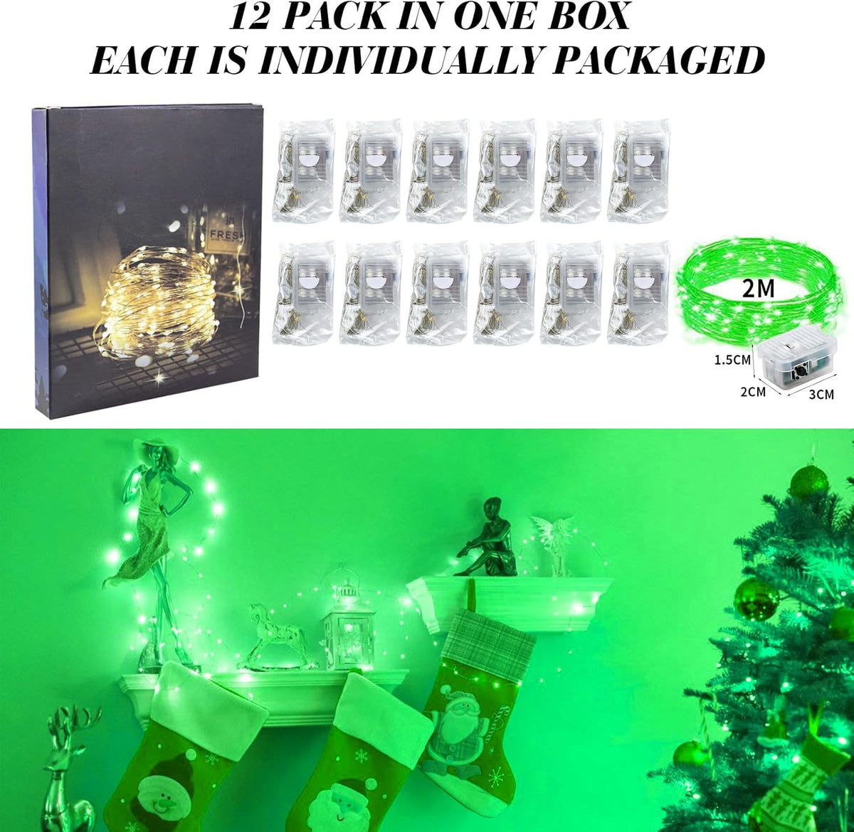 ZGWJ 12 Pack Fairy Lights Battery Operated, 7ft 20 Mini LED Fairy String Lights Silver Wire 3 Modes