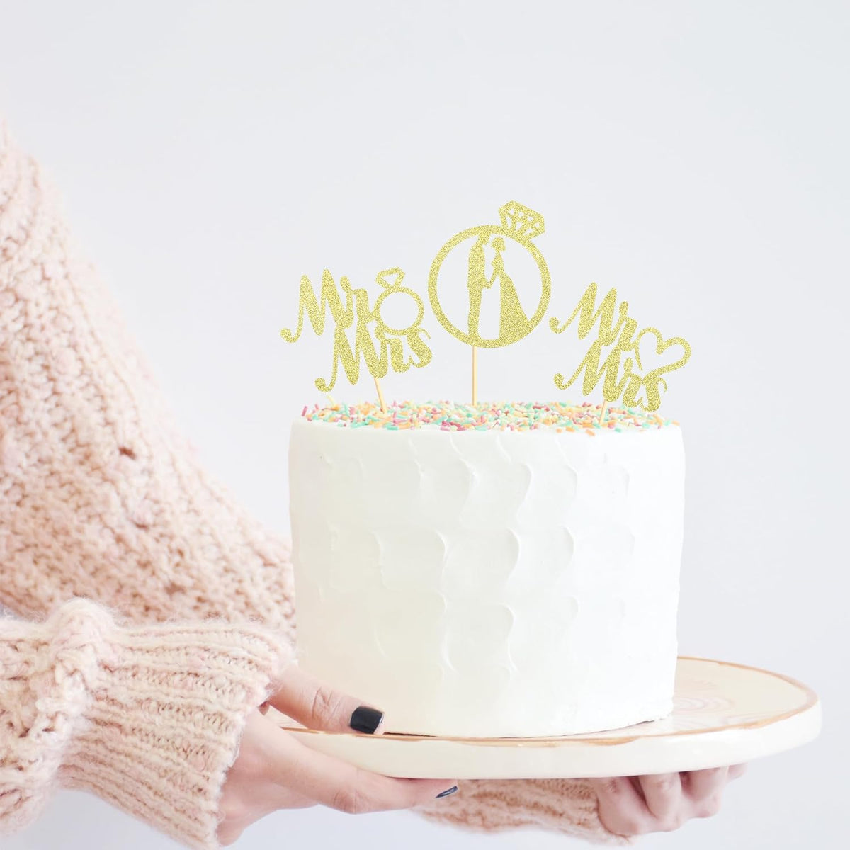 Sotpot 24PCS Miss to Mrs Cupcake Toppers with Ring Gold Glitter for Wedding Bridal Shower Wedding
