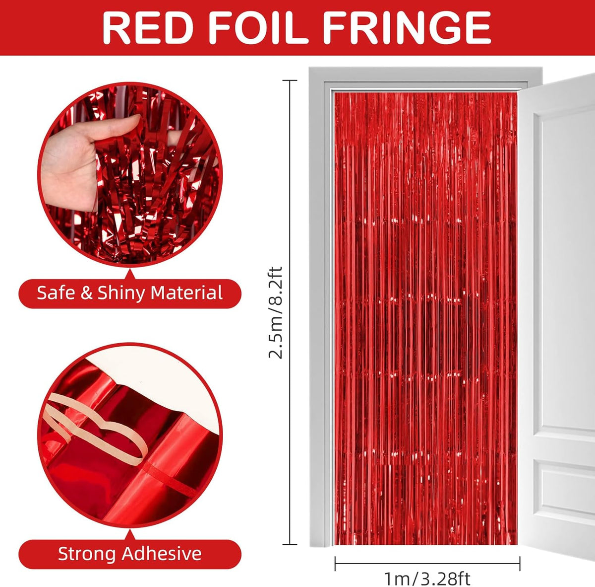 Red Fringe Curtain Party Streamers, 12 Pack 3.3ft x 8.2 ft Foil Curtain Backdrop Tinsel Foil Fringe