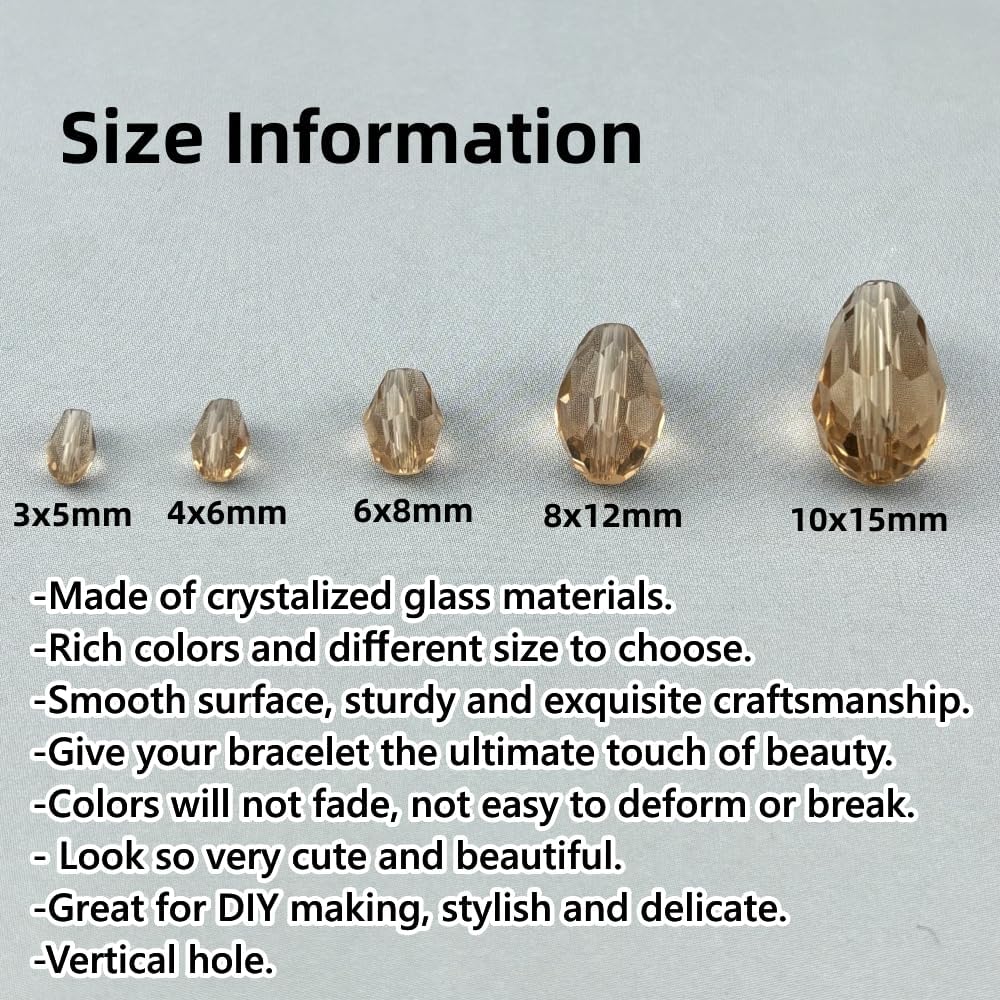 50pcs 10x15mm Teardrop Crystal Glass Beads for Jewelry Making, Faceted Vertical Hole Teardrop Glass