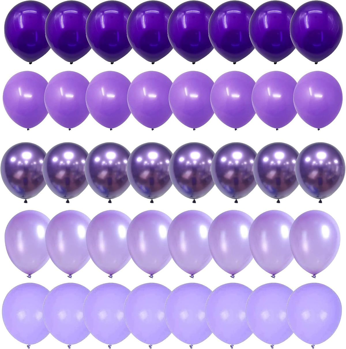 Togvu Purple Balloons, 60 Packs 12 Inch Metallic Chrome Pearl Macaron Light Different Shades