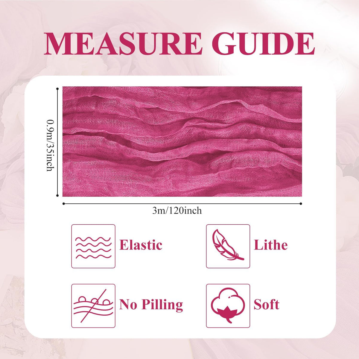 Asee'm 4pcs Cheesecloth Table Runner 120 Inches Long Deep Pink Boho Gauze Cheese Cloth Runner 10FT