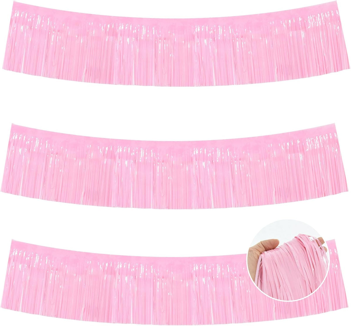 BEISHIDA 3 Packs Metallic Foil Fringe Garland Macaron Pink Wall Hanging Tinsel Fringe Banners for