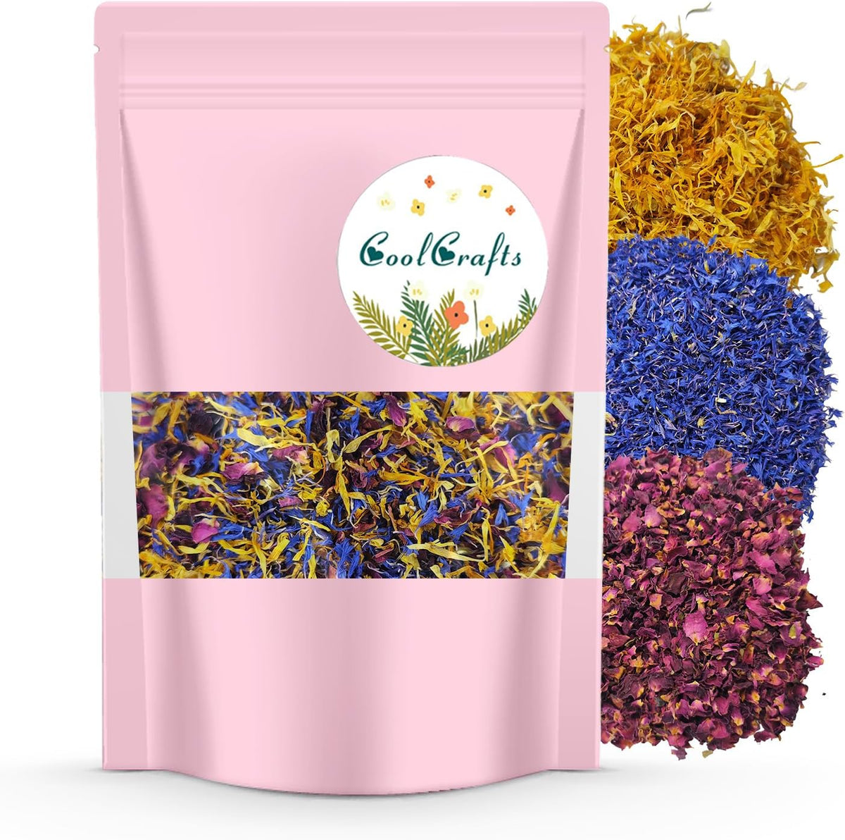 Dried Flower Petals Blend 1oz Natural Dried Rose Petals, Calendula, Cornflower for Cake