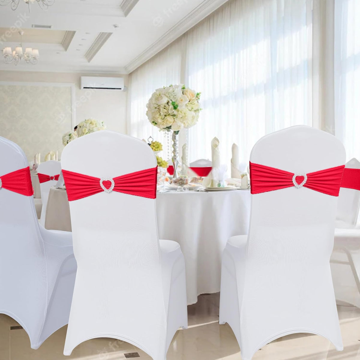 Howhic Pack of 30 Spandex Chair Sashes Bows Stretch Chair Cover Band with Buckle Slider Universal