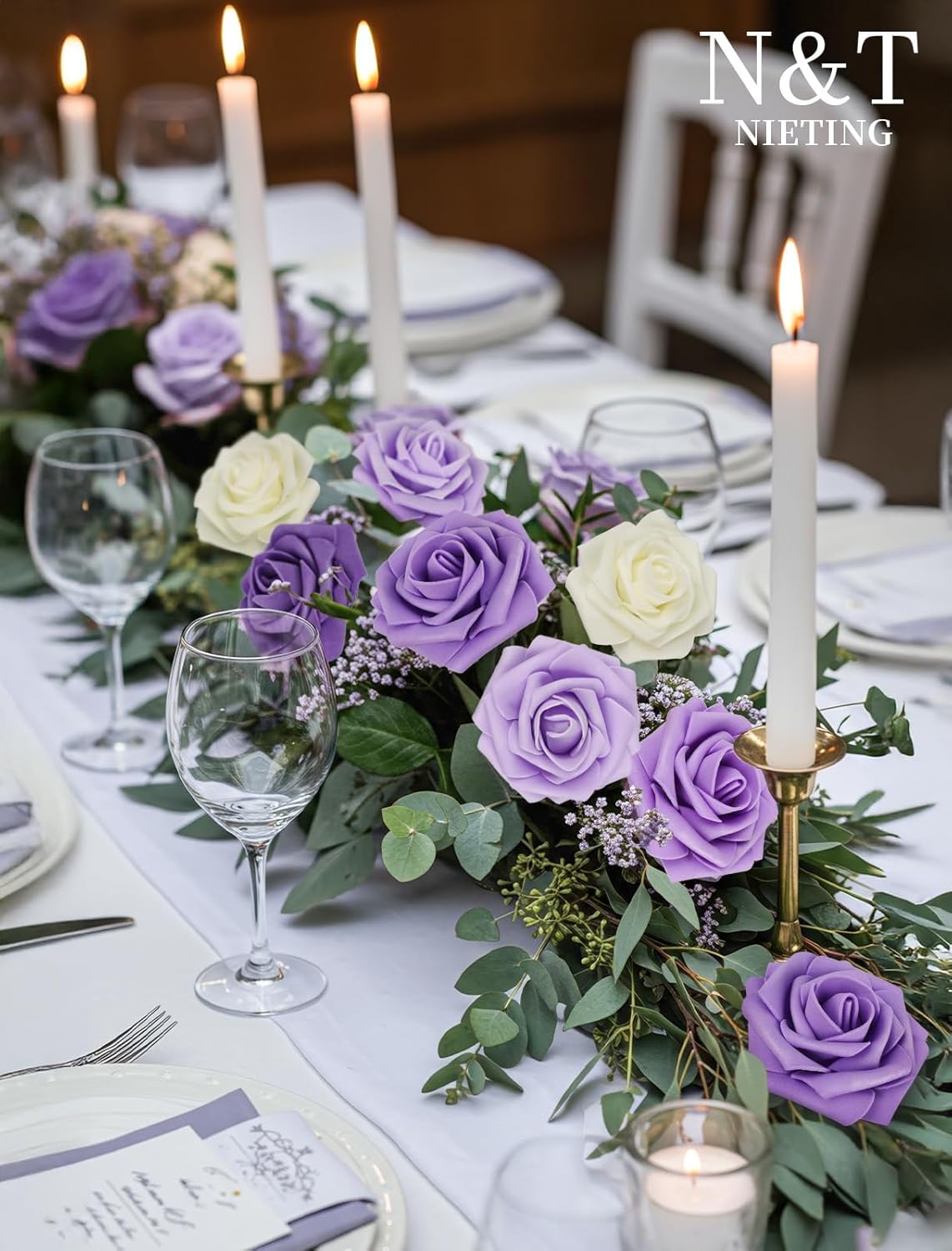 N&T NIETING Artificial Flowers, 25pcs Fake Flowers Rose with Stems Perfect for DIY Wedding