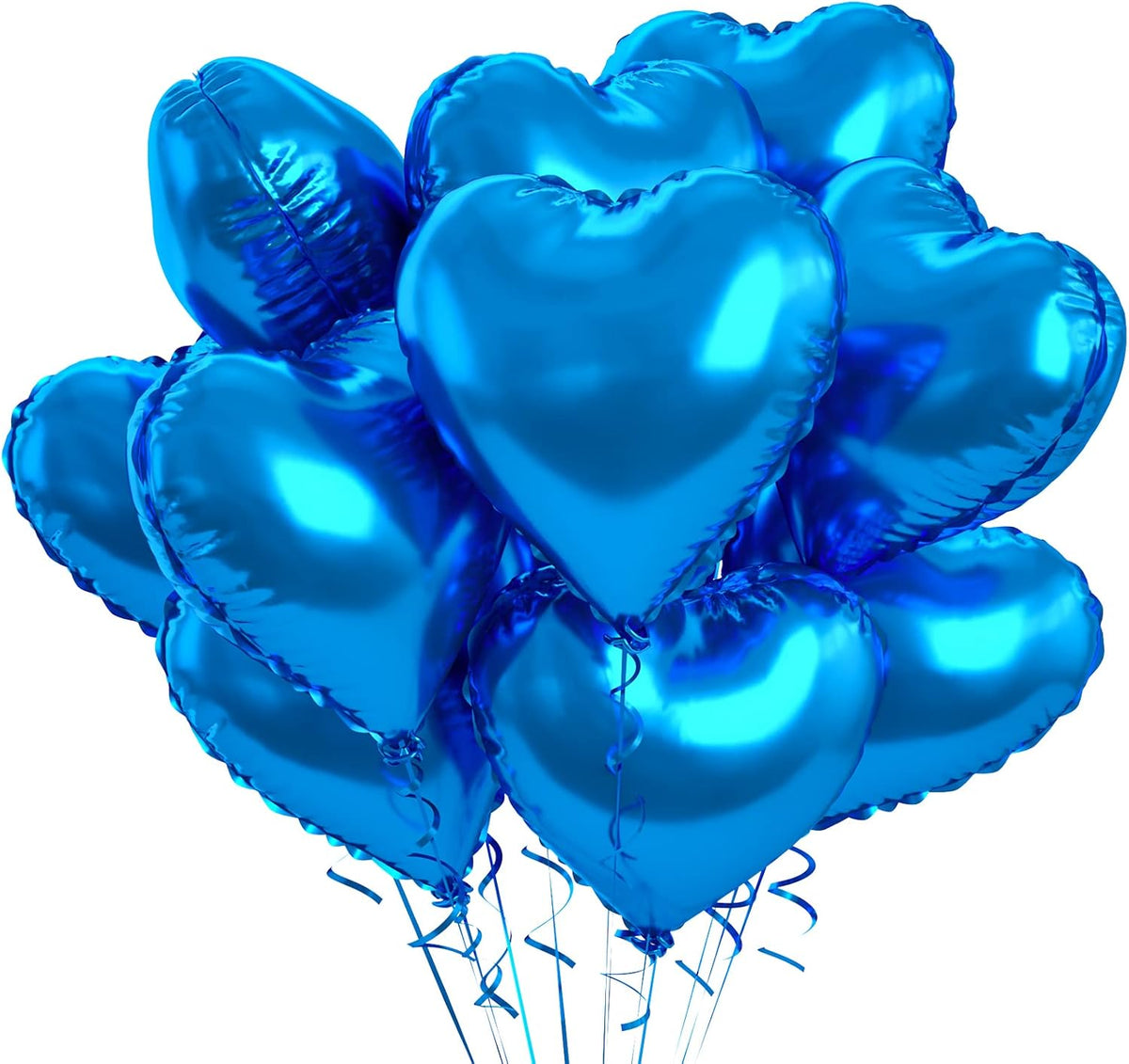 Blue Foil Heart Balloons, 10PCS 18inch Love Shape for Helium Birthday Party Decorations, Boys Men