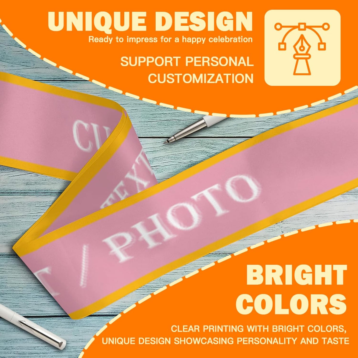 Custom Sash,Personalized Birthday Sash with Text Photo,Customized Bachelorette Sash Quote Sash