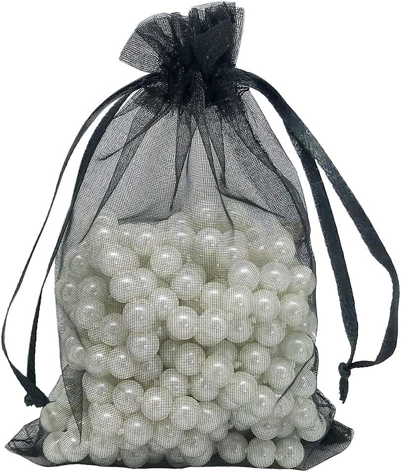 TheDisplayGuys 100-Pack 4x6 Black Sheer Organza Gift Bags with Drawstring, Goodie Bags for Jewelry