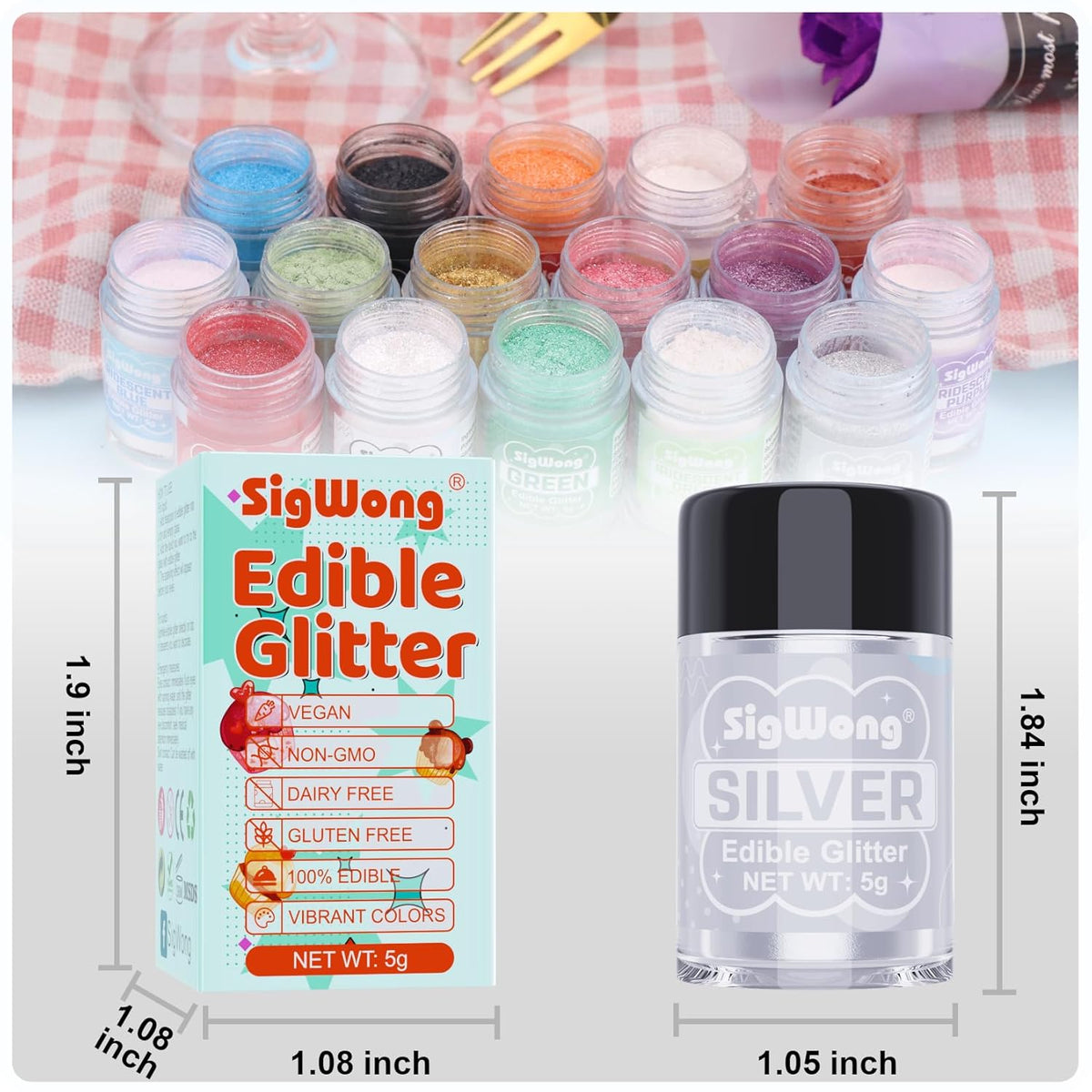 Silver Edible Glitter - 5g Food Grade Cake Decorating Shimmering Glitter, Edible Sprinkle Luster
