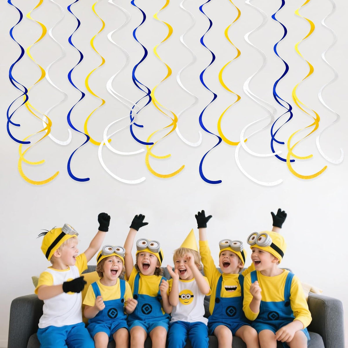 36 Pcs Royal Blue Yellow White Hanging Swirl Decoration Felt Swirl Streamer Spiral Ceiling