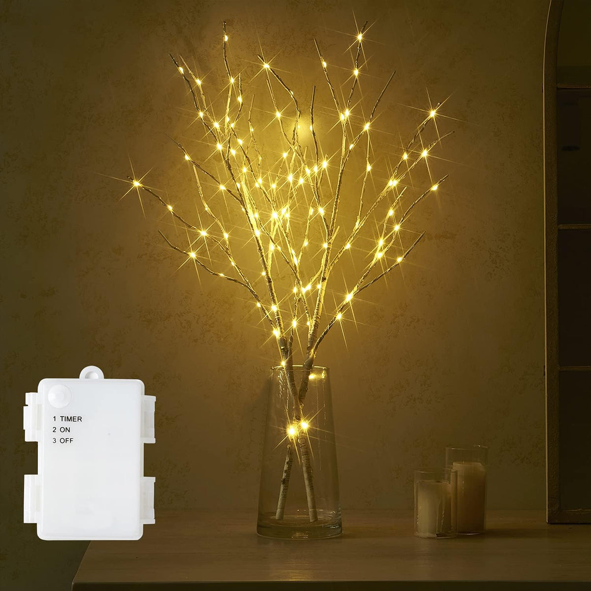 Fudios Lighted Branches with Timer Battery Operated 30IN Tall Birch Twig Lights for Vase 100 LED