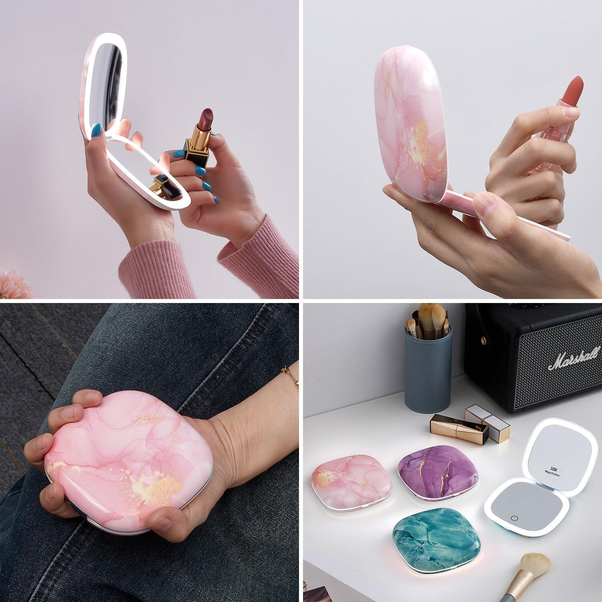 Mocado Compact LED Travel Makeup Mirror - 4 Inches 1X/10X Magnification Travel Mirror with Light