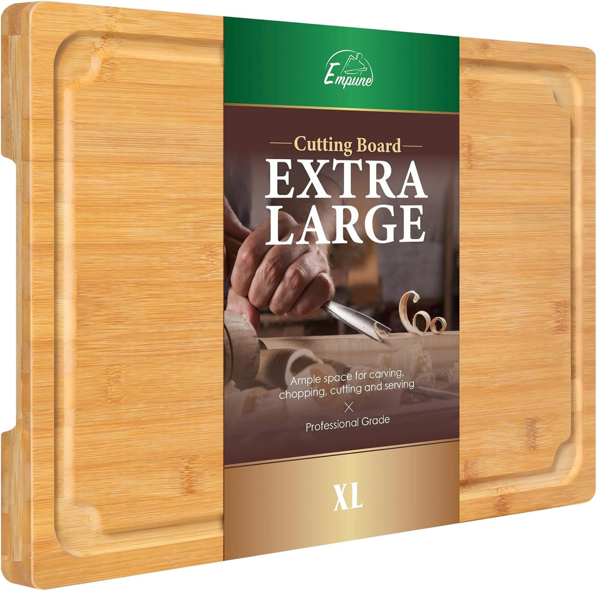 Extra Large Cutting Board, 17.6" Bamboo Cutting Boards for Kitchen with Juice Groove and Handles