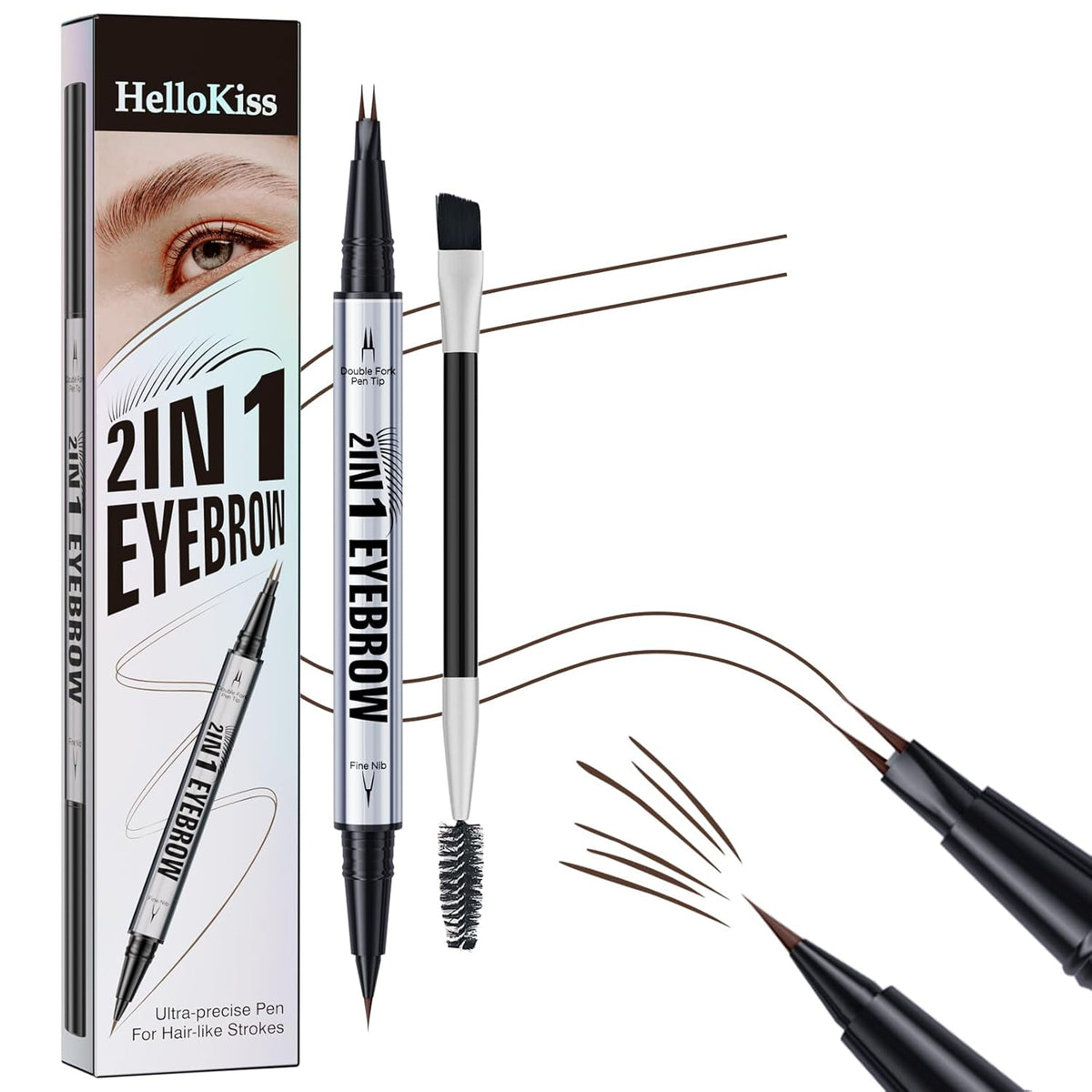 Eye Brow Pencils for Women Brown,2-in-1 Dual-Ended Eye Brow Pencil with 2-Fork-Tip and Precise
