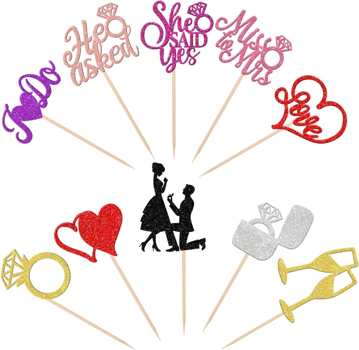 30 PCS Bride to Be Cupcake Toppers Glitter Miss to Mrs I Do Love Heart Ring Cupcake Picks Wedding