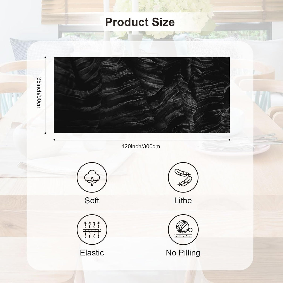 6 Pack Black Cheesecloth Table Runner 35x120 Inch 10Ft Rustic Gauze Cheese Cloth Thanksgiving Table