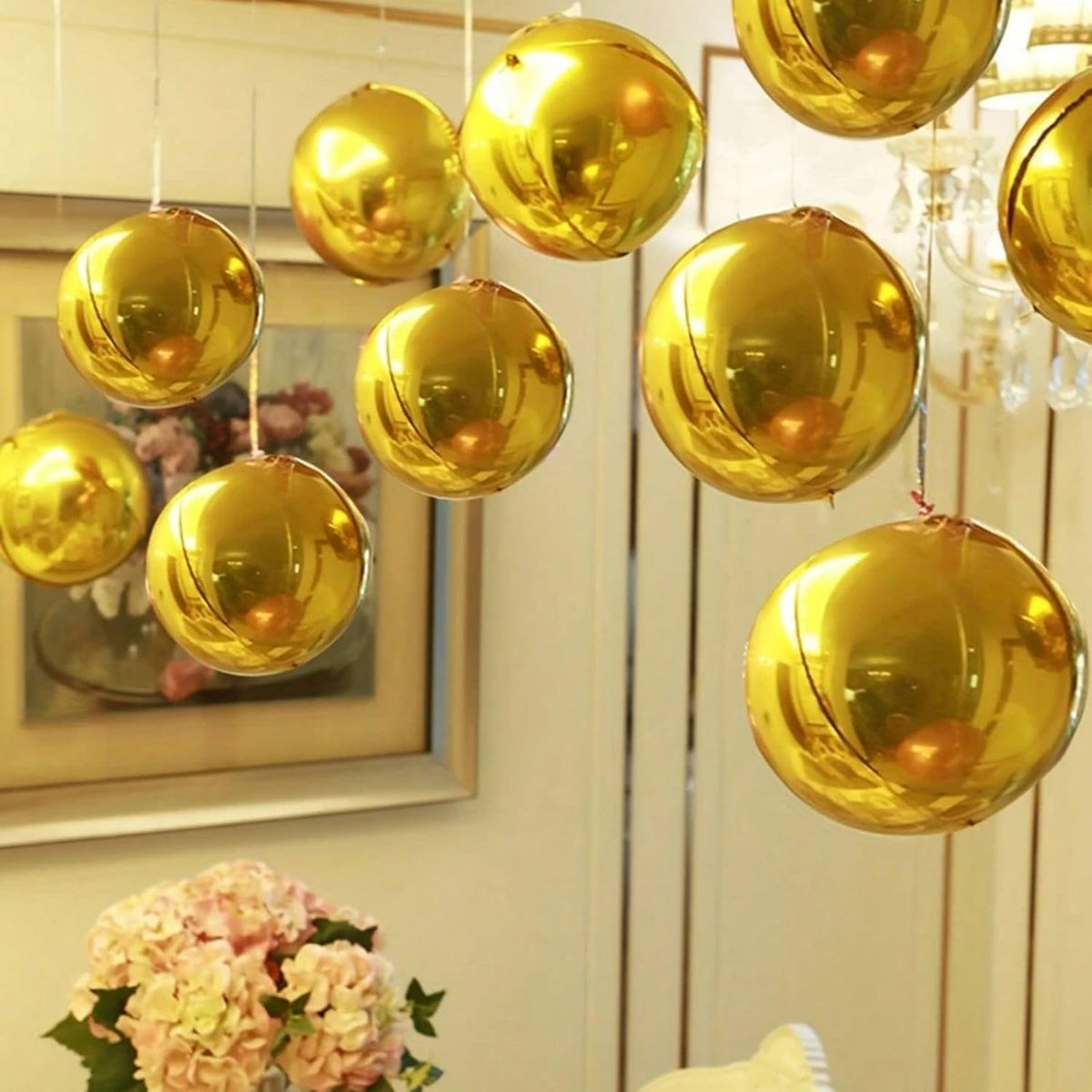6Pcs Gold Round Foil Balloons,Giant 4D Round Ball Balloons 22 Inch for Birthday Wedding Graduation