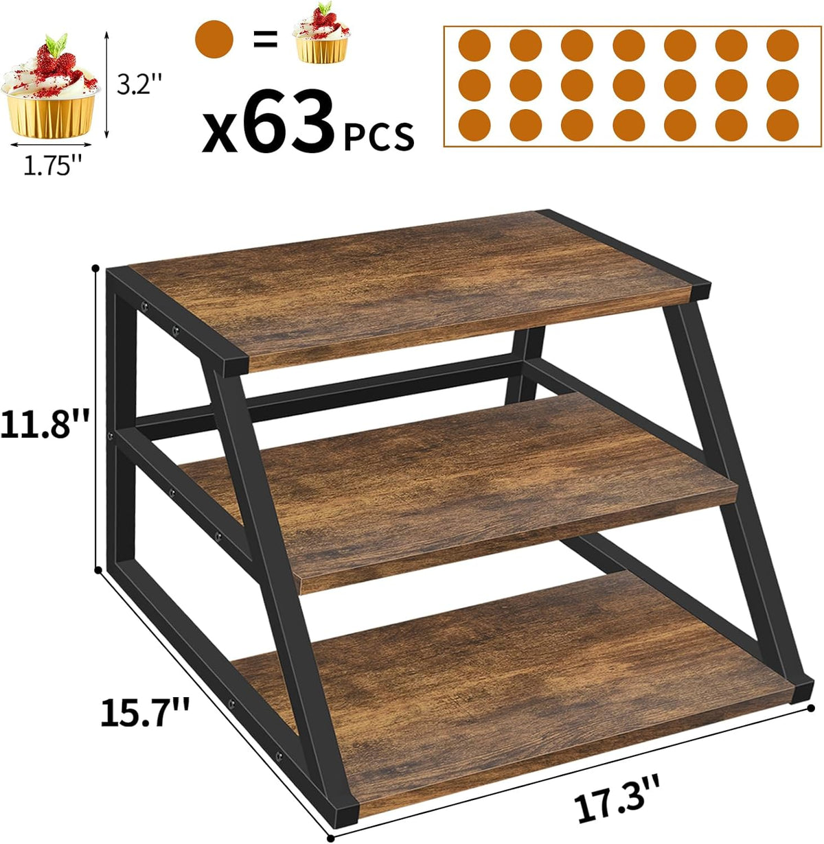 Cupcake Stand, 3 Tier Large Cupcake Stand for 50 Cupcakes Rustic Cupcake Display Stand Square Wood