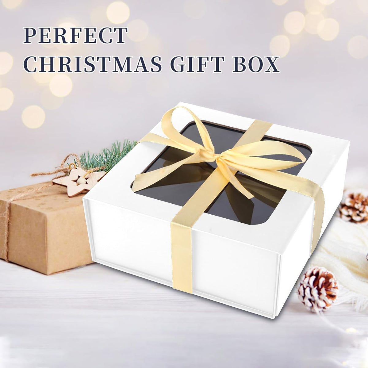 TIACABO White Gift Box with Window,7.5"x7.5"x3.1" Bridesmaid Boxe for Gifts Giving,Birthday Gift