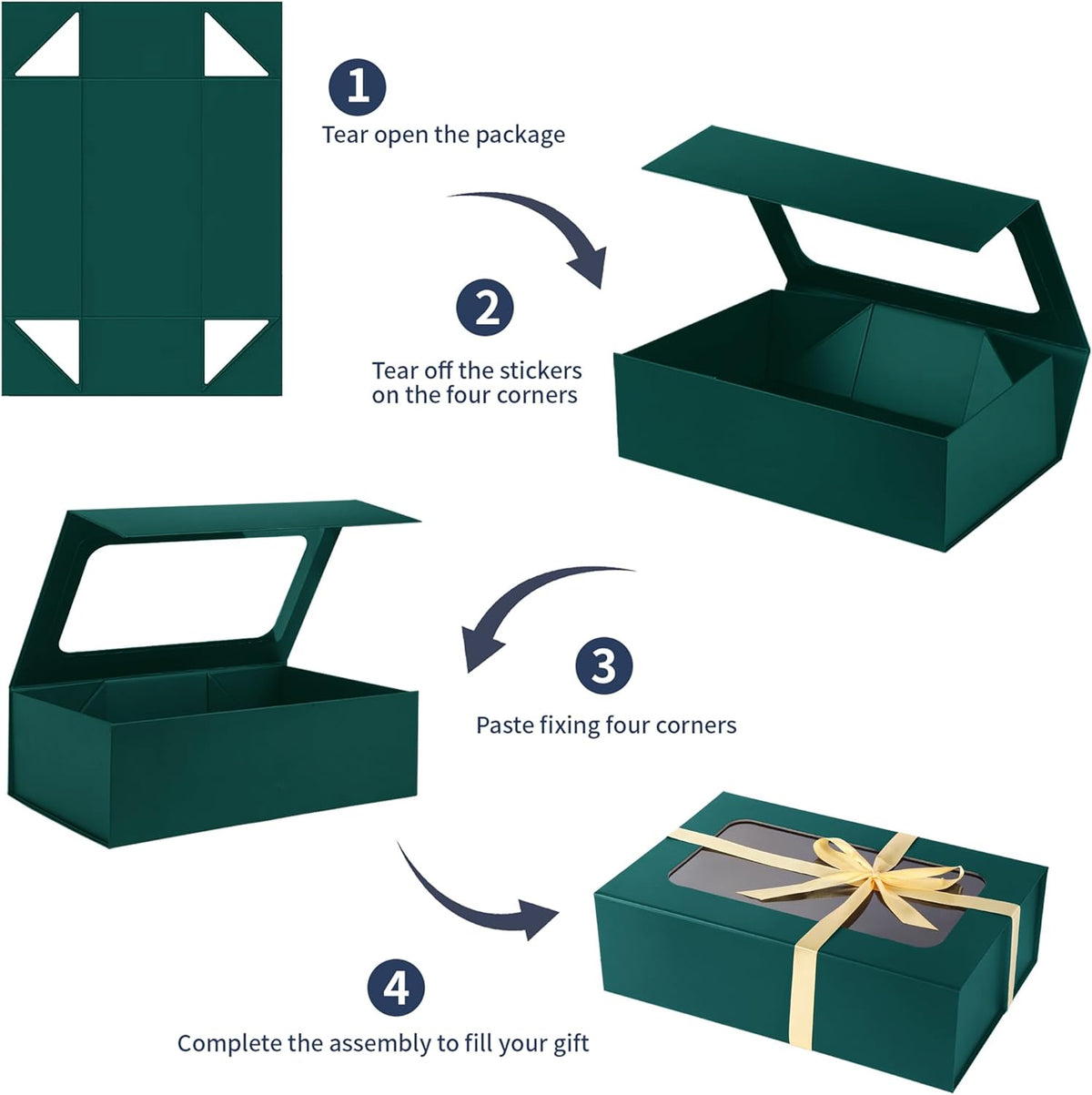 Green Large Gift Boxes with Window, 13.5"x9"x4.3" Bridesmaid Boxe for Gift Giving,Birthday Gift Box
