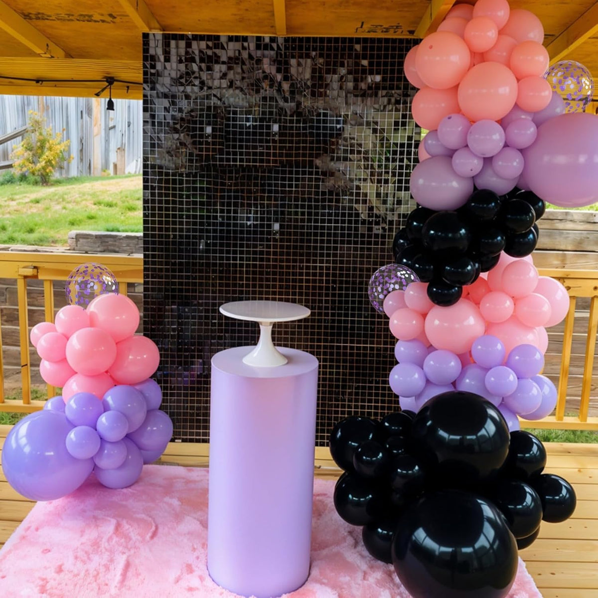 Purple Pink Black Balloons, 12 Inch Pink Black Macaron Dark Metallic Purple Confetti Balloons for